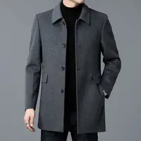 Manteau coupe-vent en laine Double face moyen et Long pour hommes, veste en laine à revers quatre saisons 1