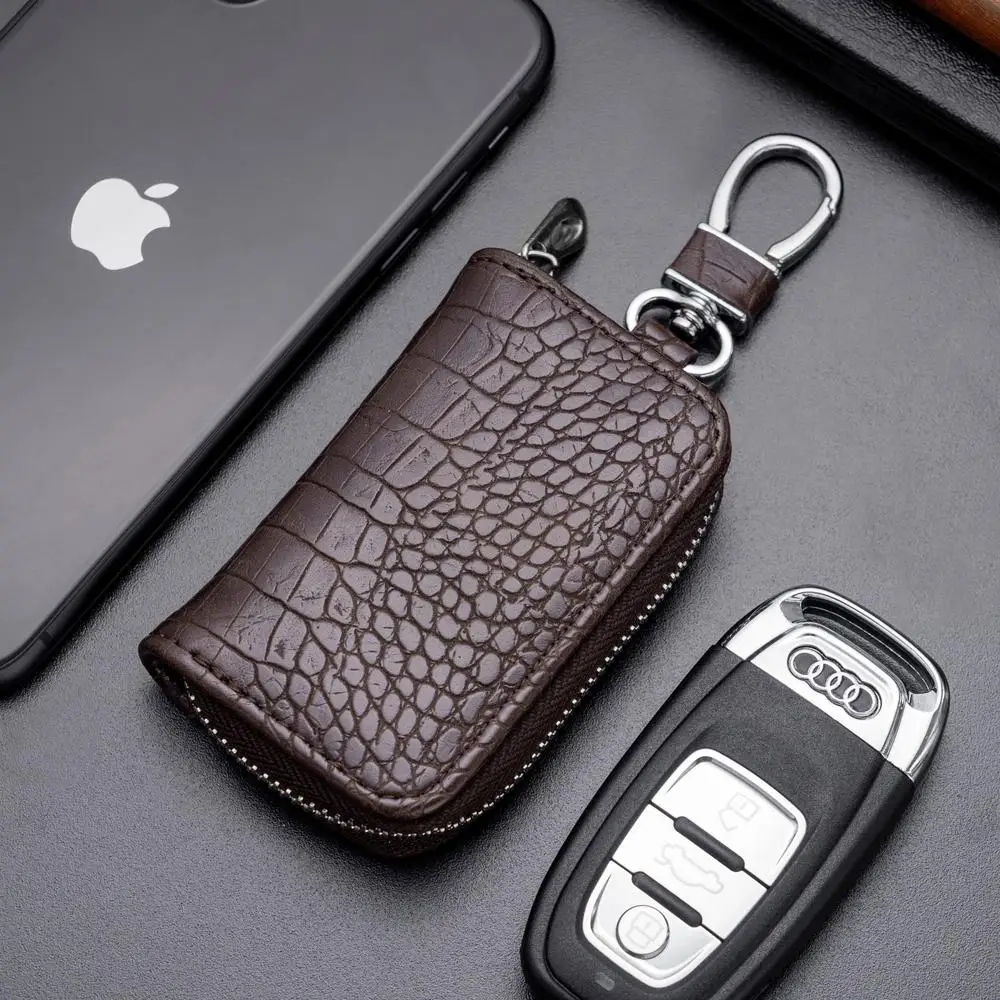 Unisex PU Leather Zipper Key Organizer Wallet with Large Capacity