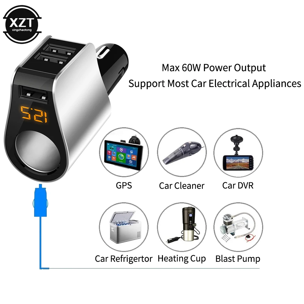 

Hot Sales 12-24V Multi- Functional Car Charger 3 USB Ports Fast Charge Cigar Lighter Socket