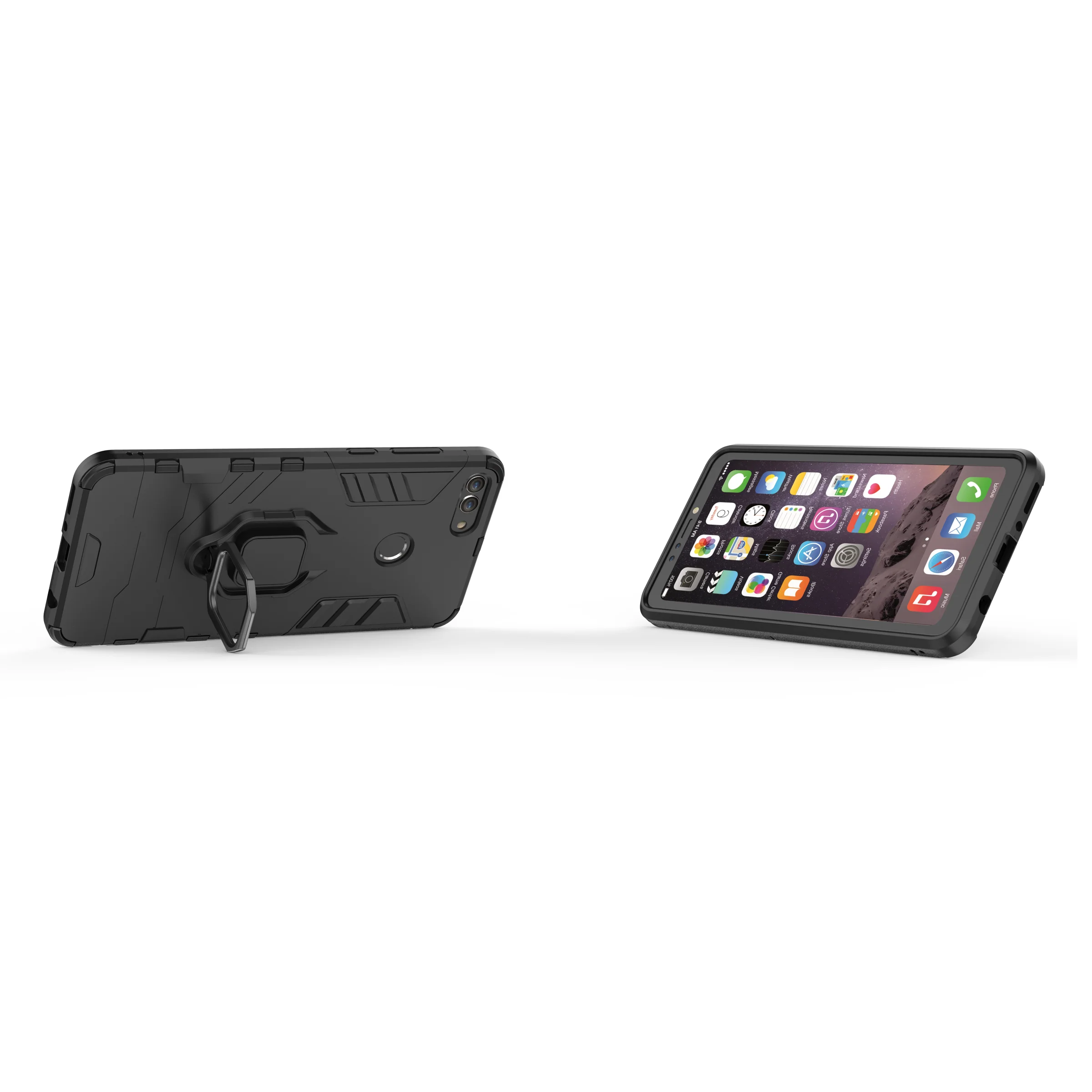 Rugged Armor Shockproof Case with Metal Ring Stand and Bumper Protection