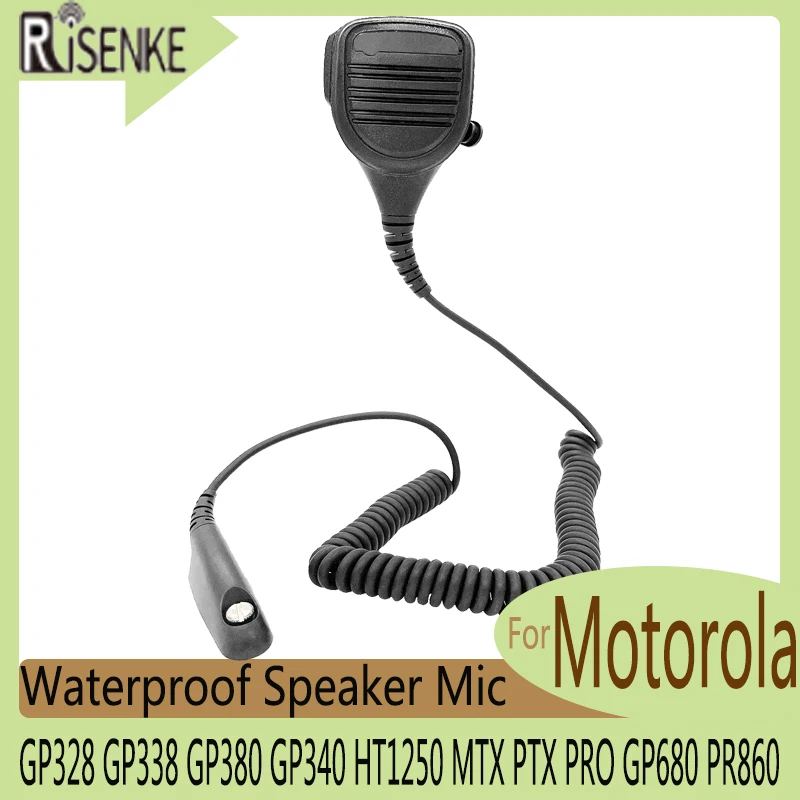 RISENKE-Walkie Talkie Speaker Mic, Waterproof, for Motorola,GP328,GP338,GP380,GP340, HT1250, MTX, PTX PRO, GP680, PR860, Radio 10 pcs vhf 5 5 antenna for two way radio gp340 gp350 gp360 gp380 gp640 gp680 ht1250 ht750 ht1550 walkie talkie radios