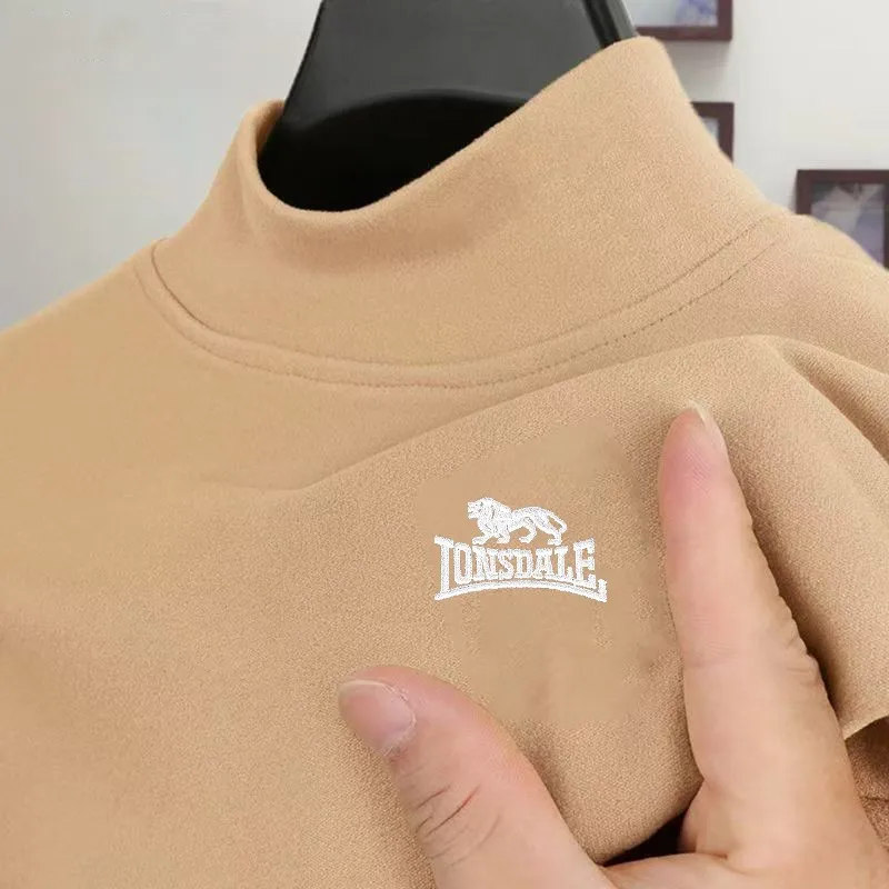 New Semi High Neck Solid Color Base Shirt for Men, Double-sided German Velvet Long Sleeved Autumn and Winter Warm Top T-shirt