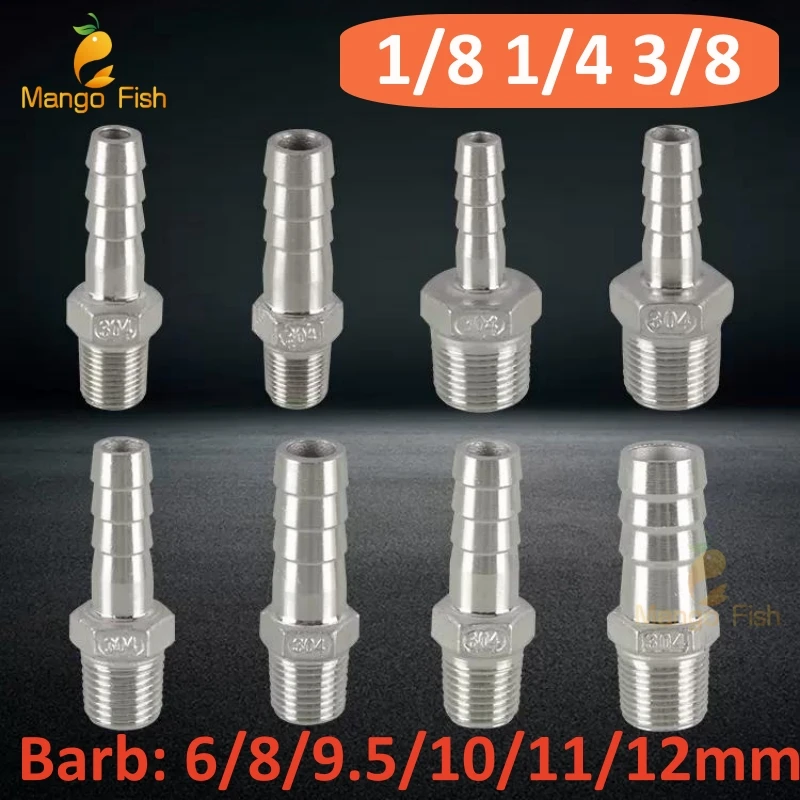 Pipe Fitting 304 Stainless Steel Pagoda Connector 6/8/10/12mm Hose Barb 1/8 1/4 3/8BSP PC Male Brass