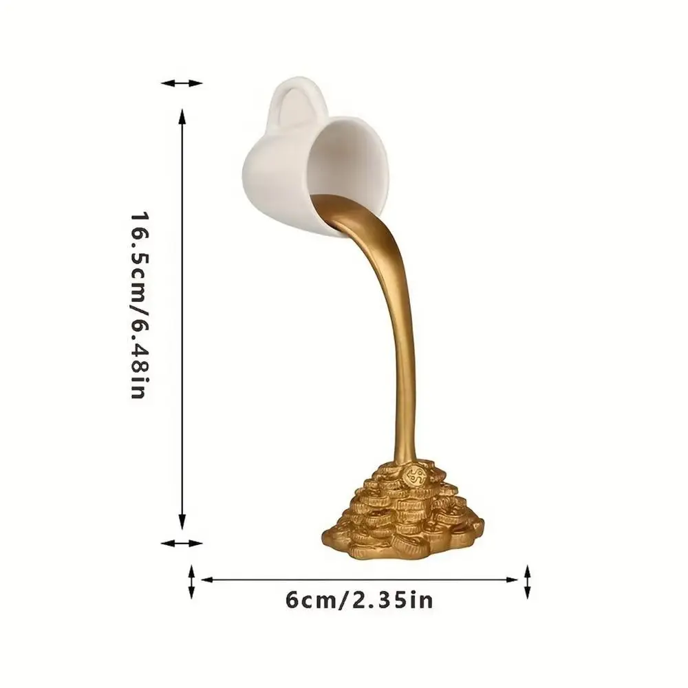 Liquid Gold Floating Mug Figure Novelty Coin Spilling Coffee Ornaments Funny Resin Floating Coffee Cup Figurines Office