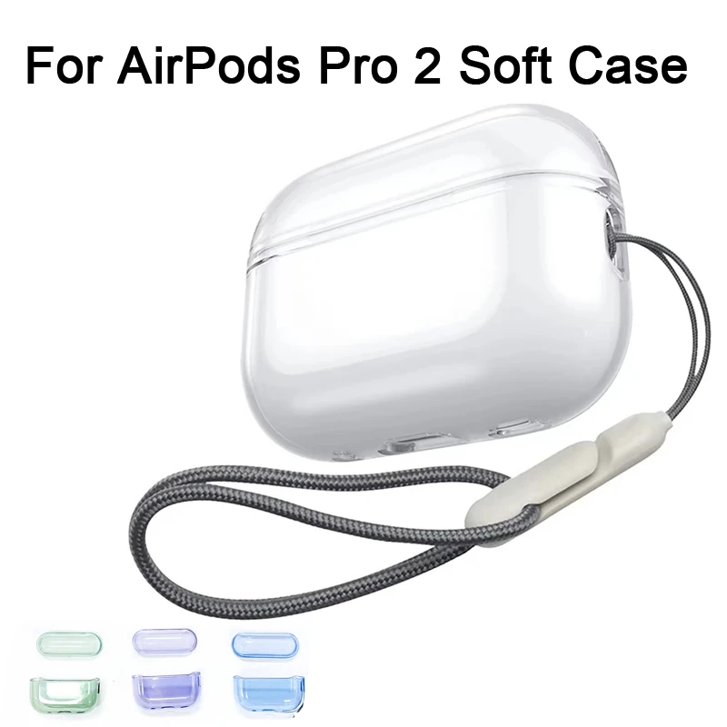 Transparent Soft TPU Airpods Pro 2 Earphone Case with Lanyard Strap