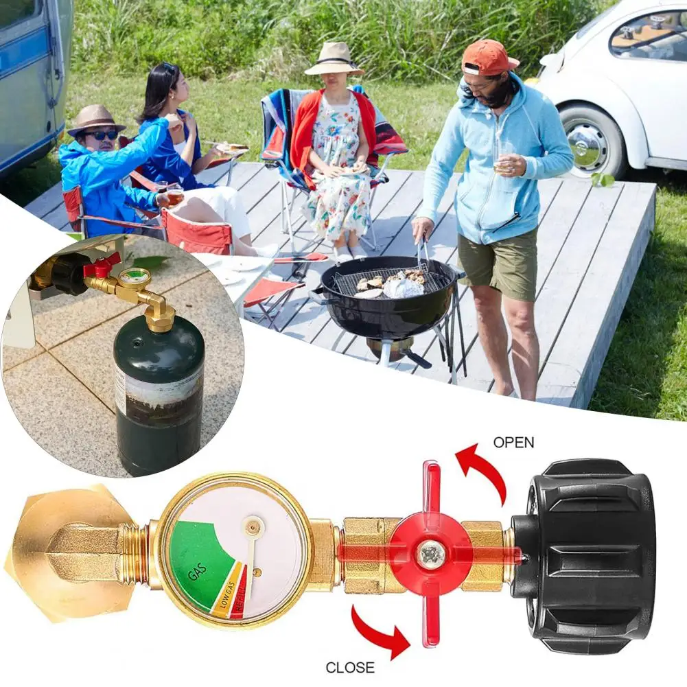 Gas Tank Connector Propane Tank Filling Accessory Explosion-proof Brass Gas Tank Refill Adapter with Valve Gauge for Outdoor 2