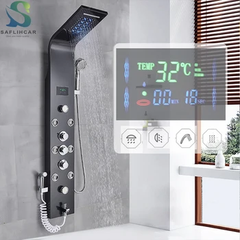 Pannello doccia da bagno nero SPA Massaggio Colonna doccia a getto Display a LED Sistema doccia in acciaio inossidabile 1