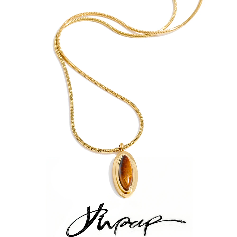 Yhpup Stainless Steel Oval Necklace Pendant 18K PVD Plated