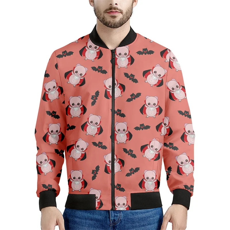 thumbnail image 1 of Chaqueta con estampado 3D de cerdo de dibujos animados para hombre, chaqueta con cremallera y estampado de animales, abrigo informal de primavera y otoño, sudadera con cremallera, 1 of 4