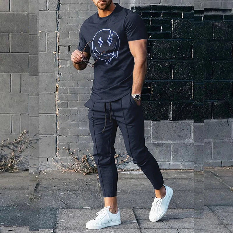 Retro Fashion Men's New Short-Sleeved Trousers Two-Piece Set Casual  Snowflake Printing Sports Jogging O-Neck T-Shirt Plus Size - AliExpress