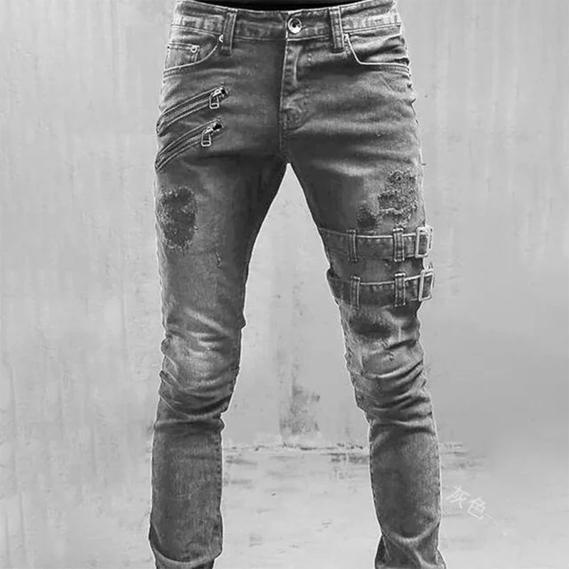 Spring And Fall Daily Casual Pants 4 Colors Skinny Stretch Jeans Motorcycle Men Solid Color Jeans Street Men's Clothing 2024