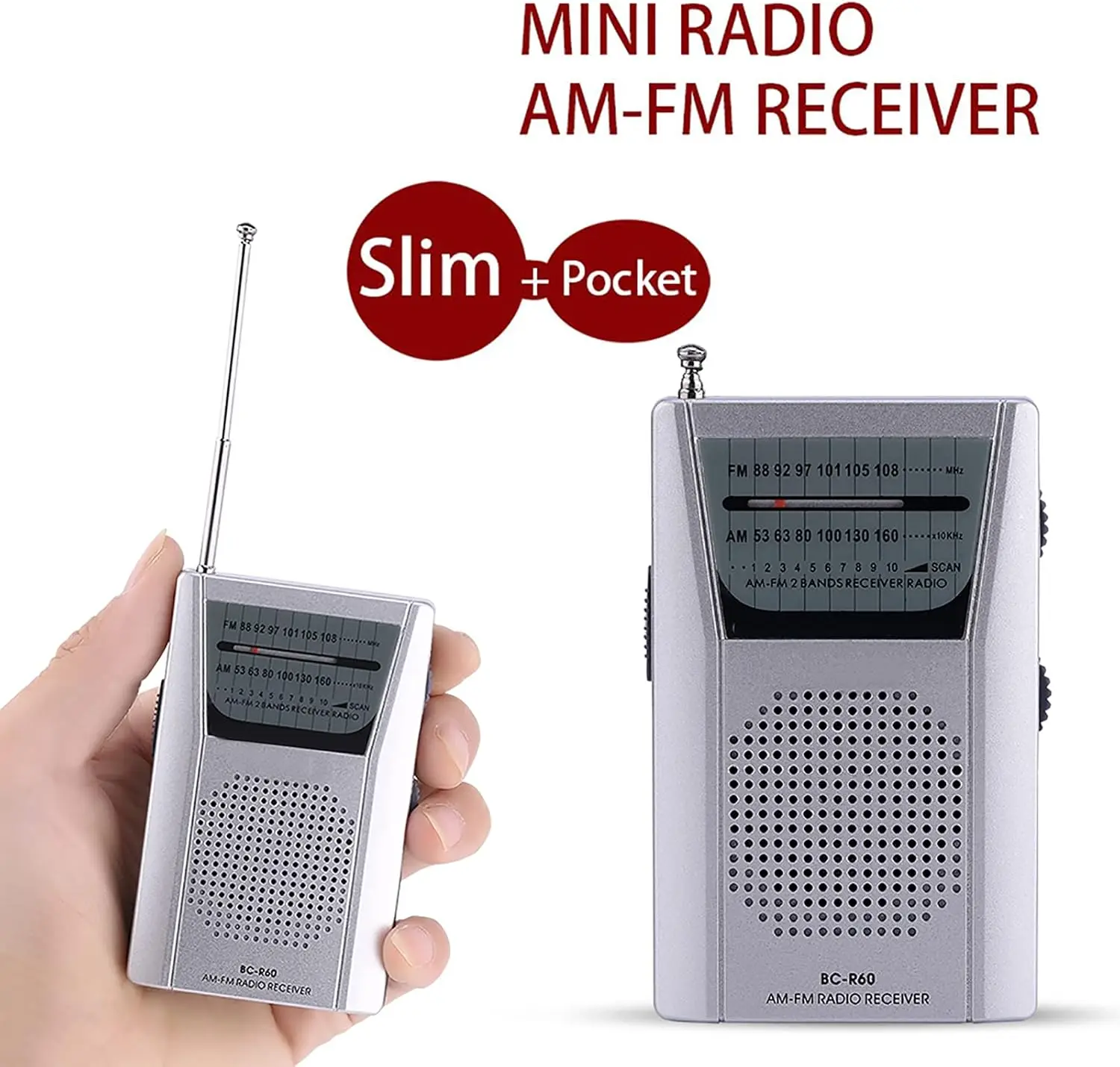 배터리로 작동되는 휴대용 라디오 FM AM 라디오(스피커 및 헤드폰 포함), 비상용 포인터 포켓 라디오, 노인에게 적합한 수신력이 좋은 라디오