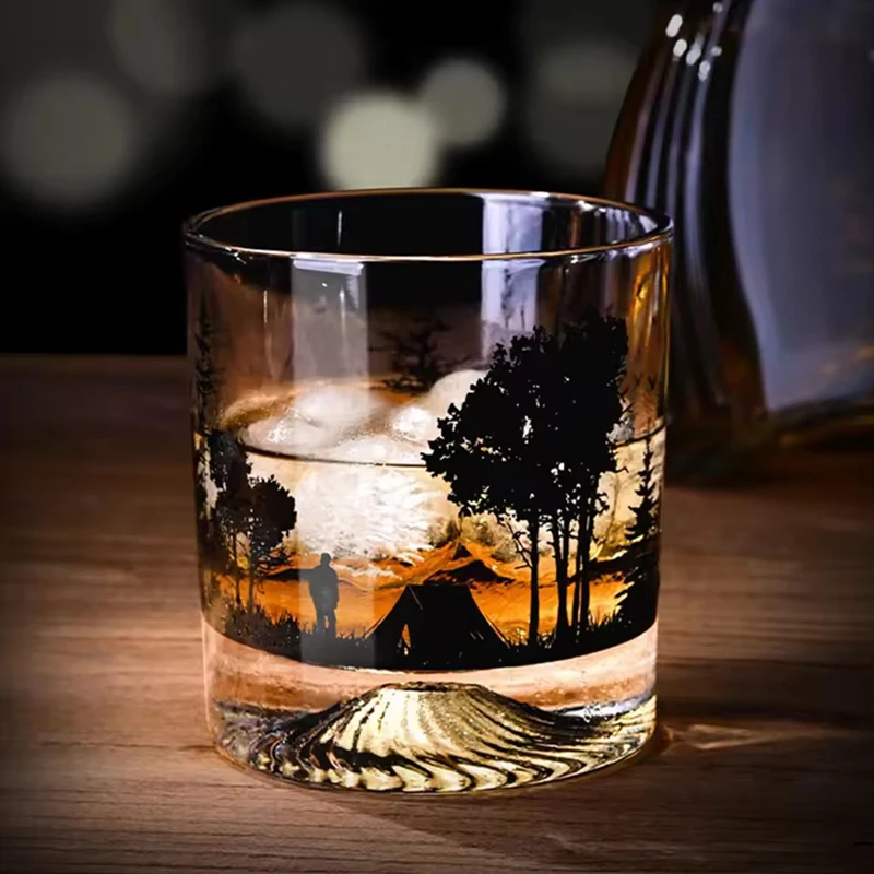 10.3oz Black Silhouette Pattern Glass Cup Personalized Drinking Glasses Household Creative Whiskey Glass Iceberg Cup