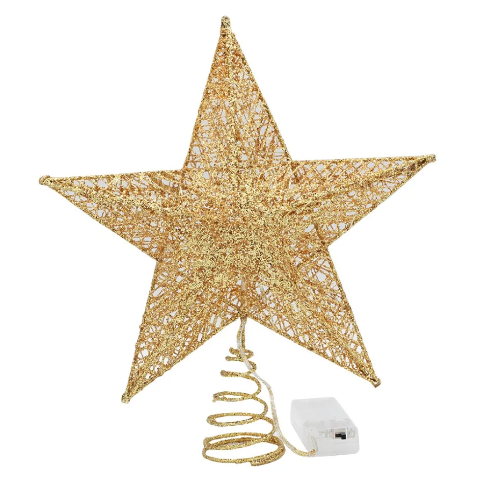 Deluxe LED Five-Pointed Star Glitter Tree Topper with Lights - Festive Christmas Decoration