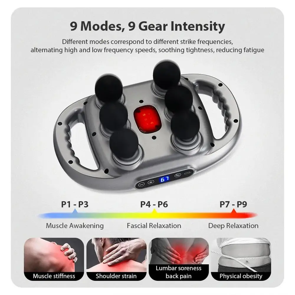 Deep Tissue Massager 6-Heads Percussion Muscle Massager Compact Sports Portable Massager For Athletes Led Display Professional 9