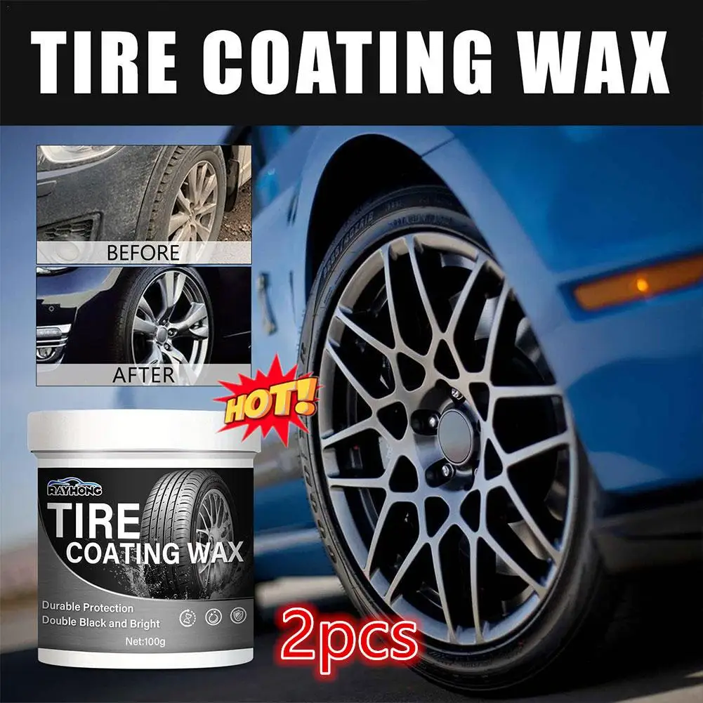 2x Tire Coating Wax Tire Care Conditioner Cleaner Paste Auto Rubber Parts Shiny Paste 100g Long Lasting Deep Black Shine