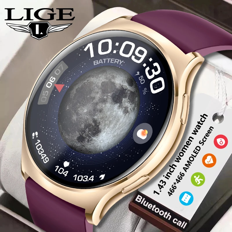 

LIGE 1.43 inch AMOLED Screen Women's Smart Watch Smartwatch Buetooth Call Blood Oxygen Monitor Sports Fitness 2024 Women's Watch