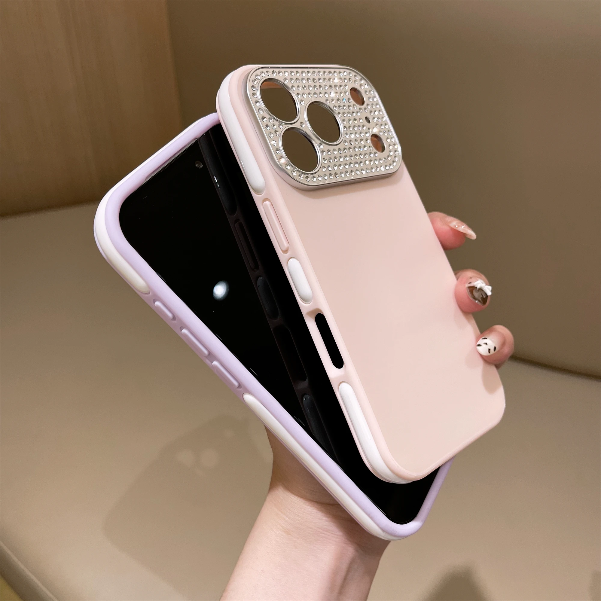 Glamorous Glitter Shockproof Camera Protection Case with Diamond Accents - Candy Color Bumper