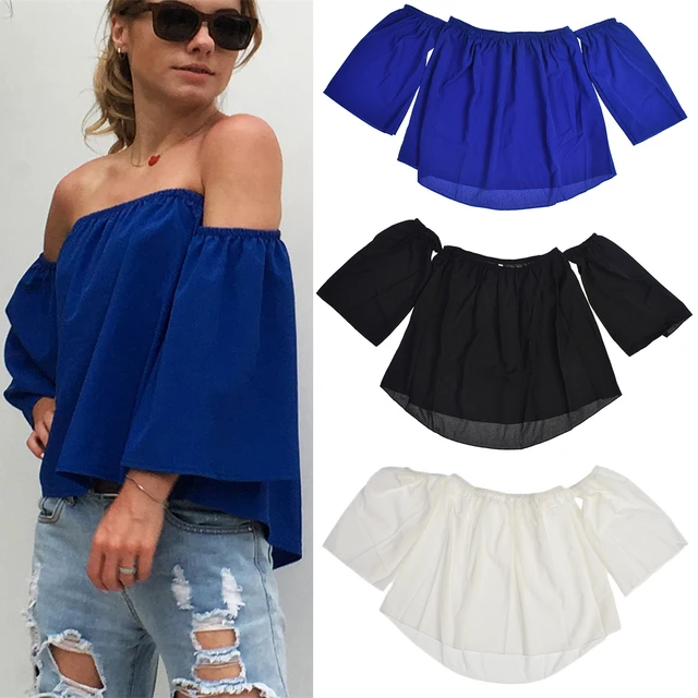 Fashion Chiffon Blouse Frills Off Shoulder Top