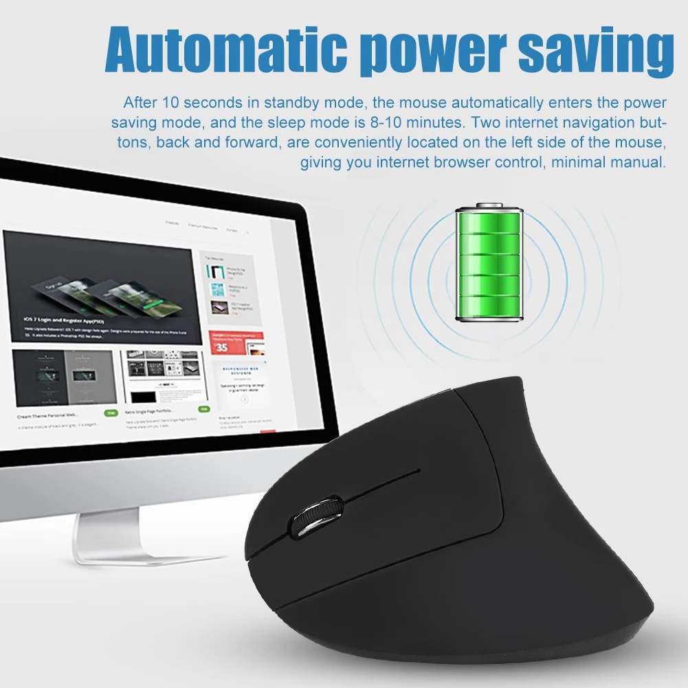 Left Handed 2.4GHz Wireless Optical Mouse USB Ergonomic Vertical Optical Mouse for PC Computer Laptop - 4