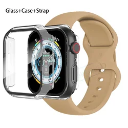 Premium Silicone Apple Watch Band with Glass Case and Strap - Compatible with All Series for 45mm series 7-8-9 (Transparent 28)