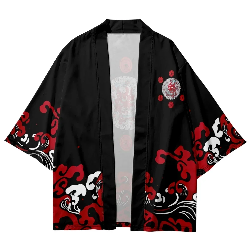 Traditional Japanese Kimono Demon Graphic Trendy Yukata Wave 3D Printed Cardigan Kimonos Cosplay Asia & Pacific Islands Clothing
