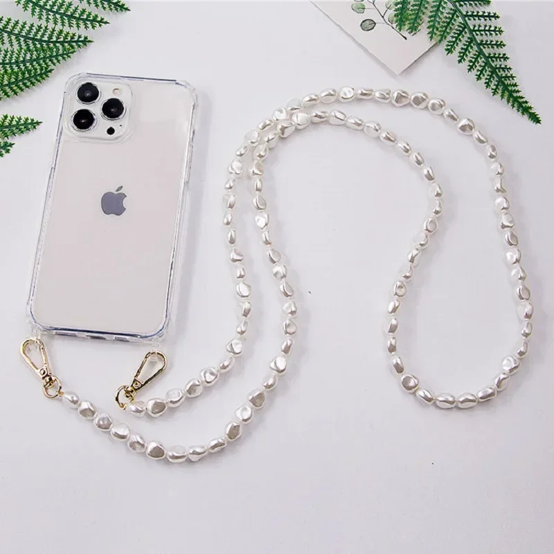 Luxury Pearl Chain Crossbody Shockproof Acrylic Phone Case with Lanyard Cover