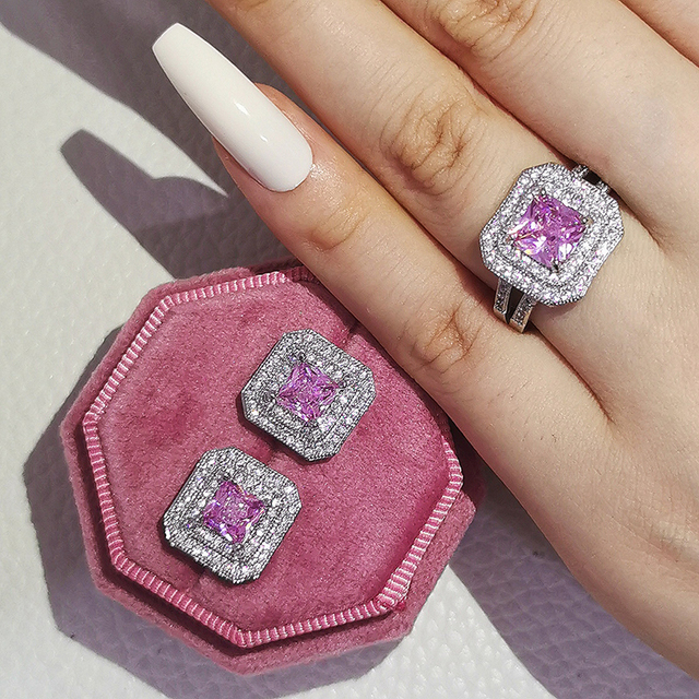 New Arrivals Luxury 2pcs Silver Color Cz Dubai Jewelry Set Ring and Earring for Women Wedding Party Lady Gift Jewelry J5968