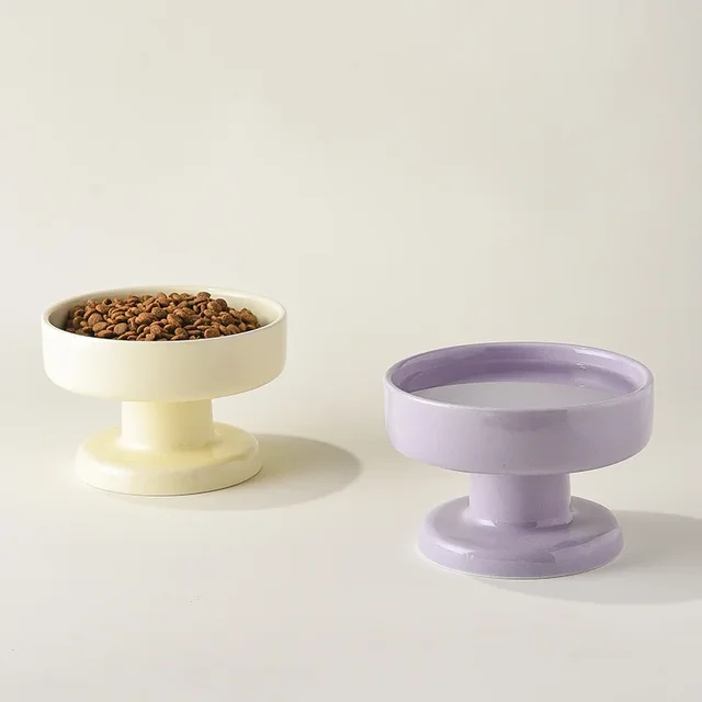 Cat Elevated Cup Bowl Ceramic Small Dogs Food Water Feeder Large Caliber Cat Food Basin