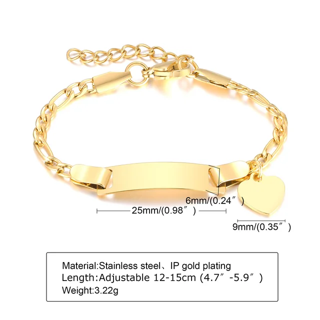 Custom Personalized Name Baby ID Bracelet, Stainless Steel Curb Chain Link Crown Bracelet Newborn Gilrs Boy Gifts Not Allergic BR-798G02 gold