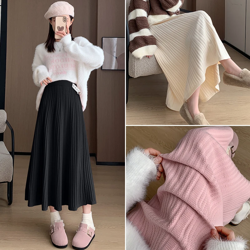 Japanese Style Autumn Maternity Belly Skirts Solid Color Long Loose Dobby Knitted Skirt Good Quality Pregnant Woman Empire Skirt