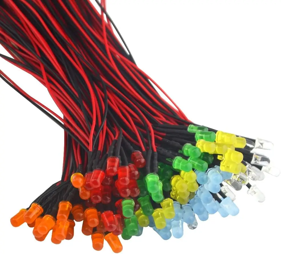 HUAYAO 50 Stuks Voorbekabelde LED's - 12V Warmwit, 5mm, Met 20cm Kabel En Montageringen