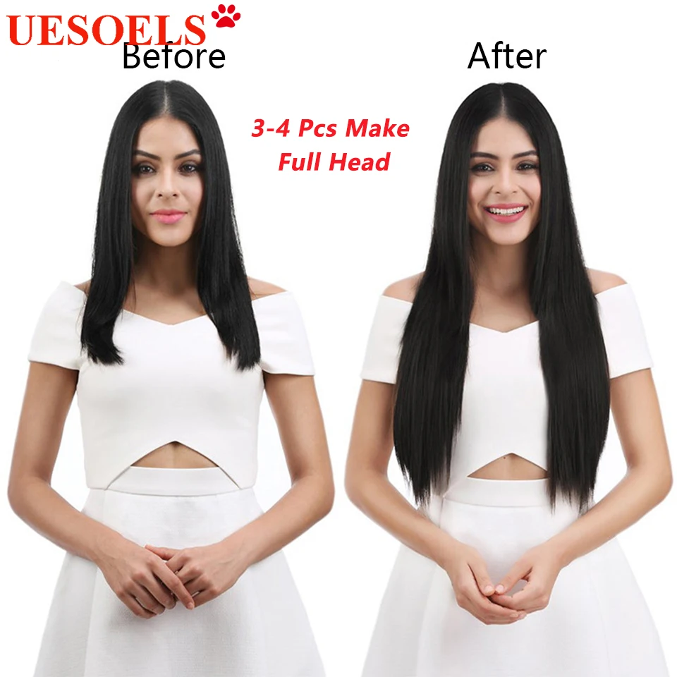 One Pcs Hairpiece With 5 Clips In Hair Extensions 100% Brazilian Remy Human Hair Natural Black Color 14-30 Inches For Women