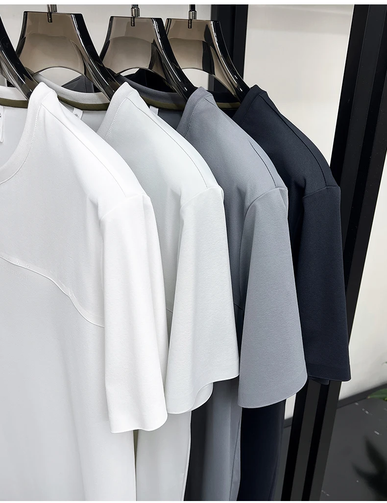 Hochwertiges Marken-T-Shirt aus Eisseide mit kurzen Ärmeln, Sommermode, geprägter Schriftzug, Rundhalsausschnitt, Sport, Freizeit, Jugend, Luxus-Oberteil für Herren – Detail 4