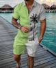 Fashion Summer Men's Tracksuit Short Sleeve Polo Shirt Set Coconut Tree 3D Print Clothing 2 Pieces Casual Suit Streetwear Outfit 2