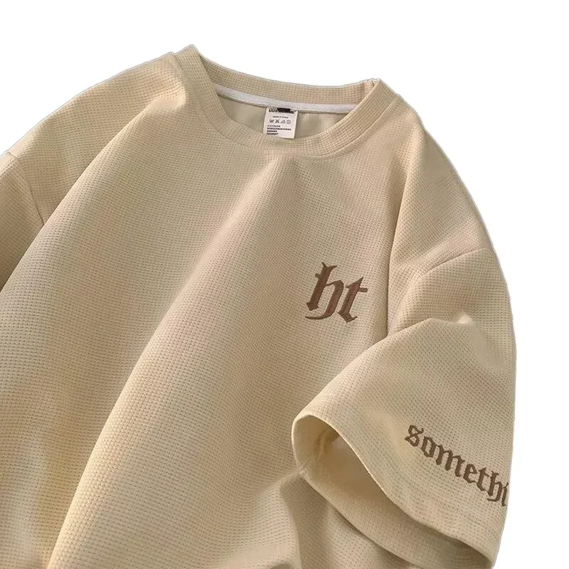 تي شيرت كاجوال مطرز نصف كم للرجال صيفي بسيط موضة م...