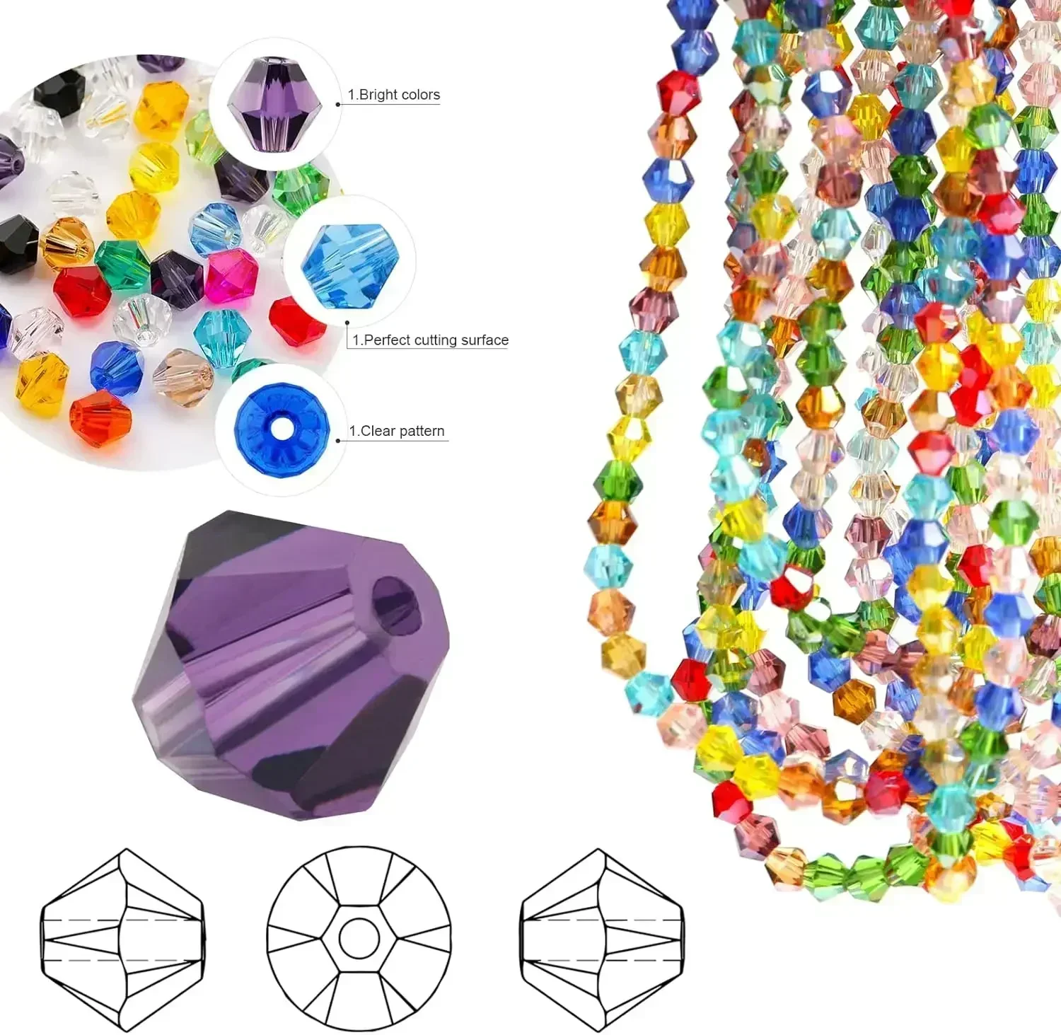 Glass bicone beads close-up