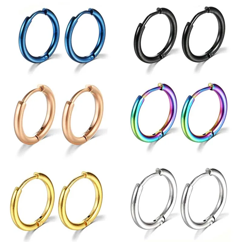 1 Pair Stainless Steel Hoop Earrings Women Men Gold Color