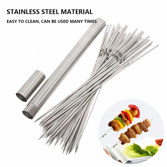 20 db Rozsdamentes Acél Lapos Grillező Nyárs Hordozható Újrafelhasználható Tárolócsővel Kültéri Kemping Piknik Szerszámok - Image 6