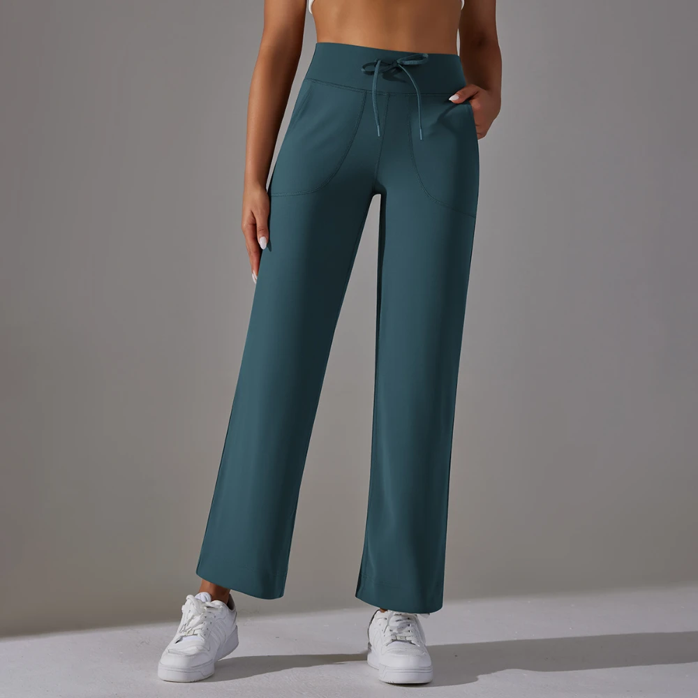 Gym Brushed breathable Quick Dry Fitness Breathable High Waist Elasticity Loose Casual Pocket Wide Leg Capris Ladies Yoga Pants