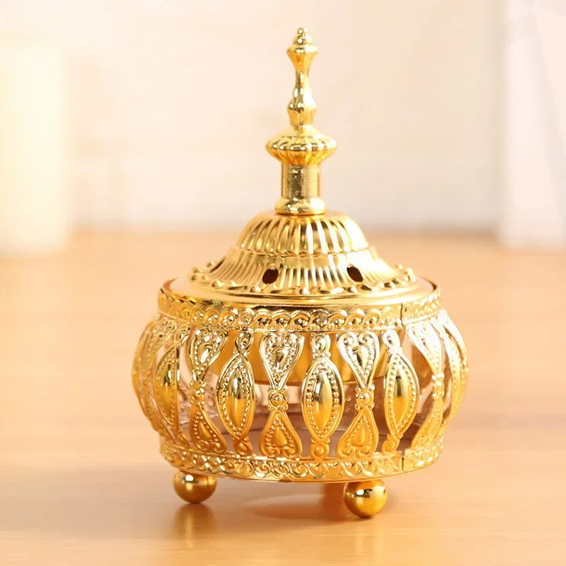 Creative Hollow tower incense burner Arabic style Incense Burner For Home Hotel Decoration Golden Metal bakhoor Incense Holder