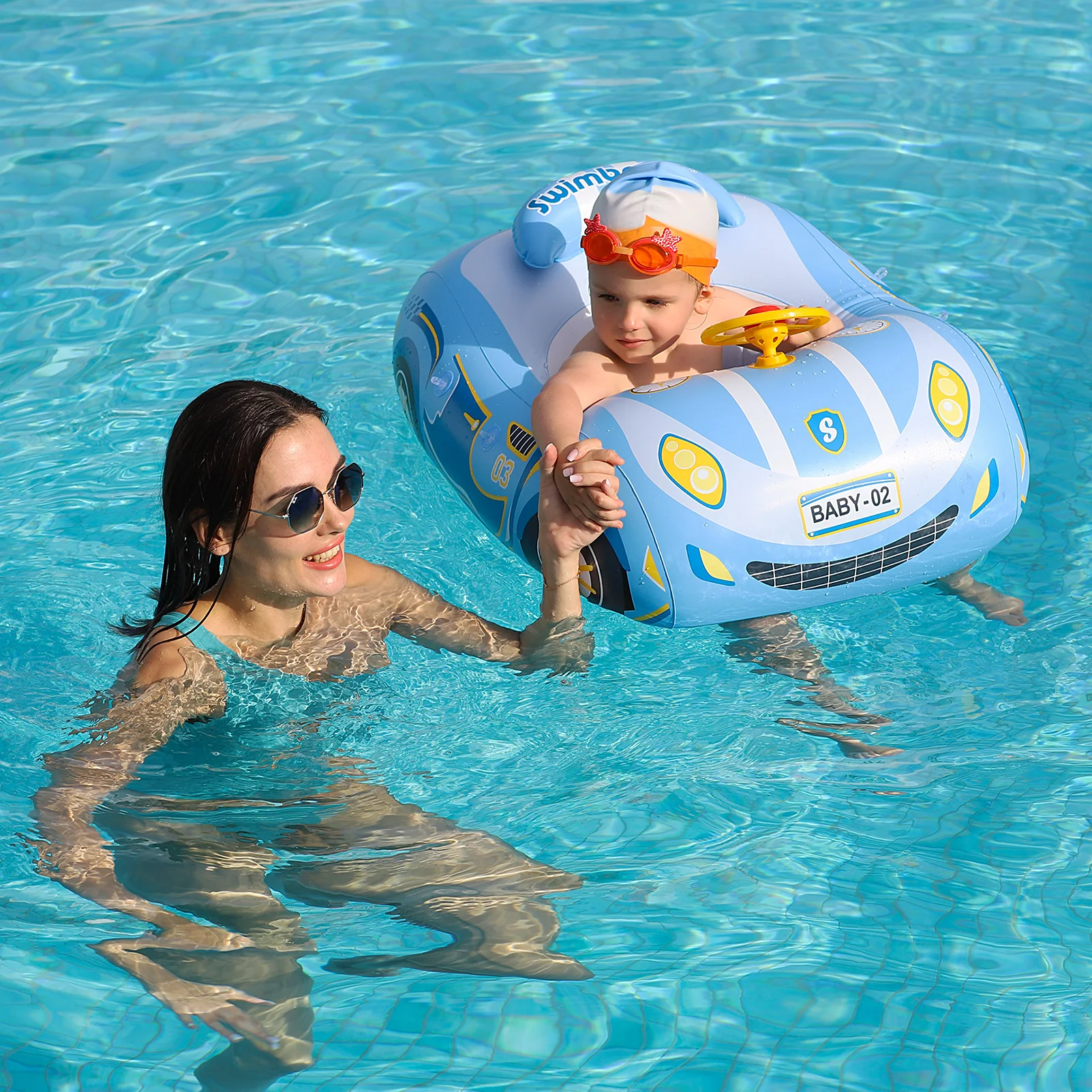 Swimbobo Car Kids Swimming Seat Float Ring Inflatable Infant Floating For Summer Kids Swim Boat Circle Toddler Bathing Water Toy 3
