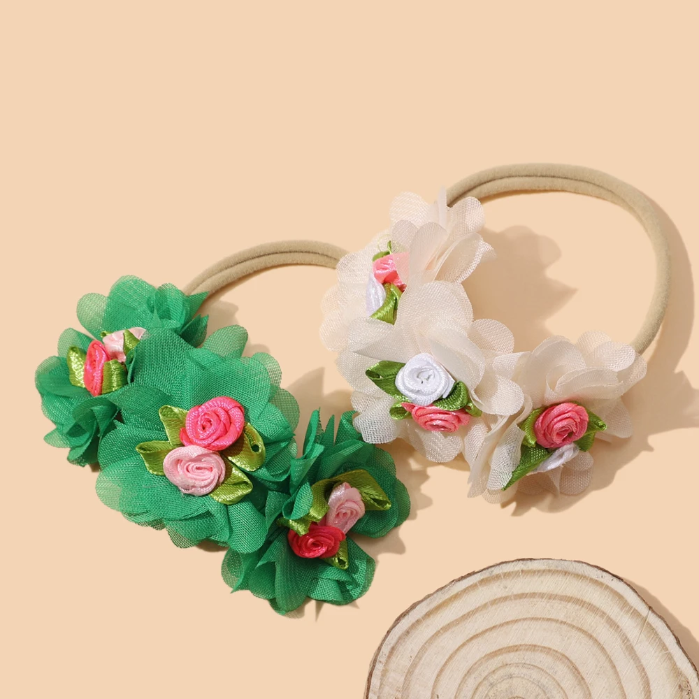 Sweet Baby Girls Head Band Cute Flower Headwear Children Hairbands Seamless Newborn Headdress Nylon Flower Hair Accessories 3 inches jacquard bows newborn baby headband girls nylon hairbands cotton linen soft children headwear cute hair accessories