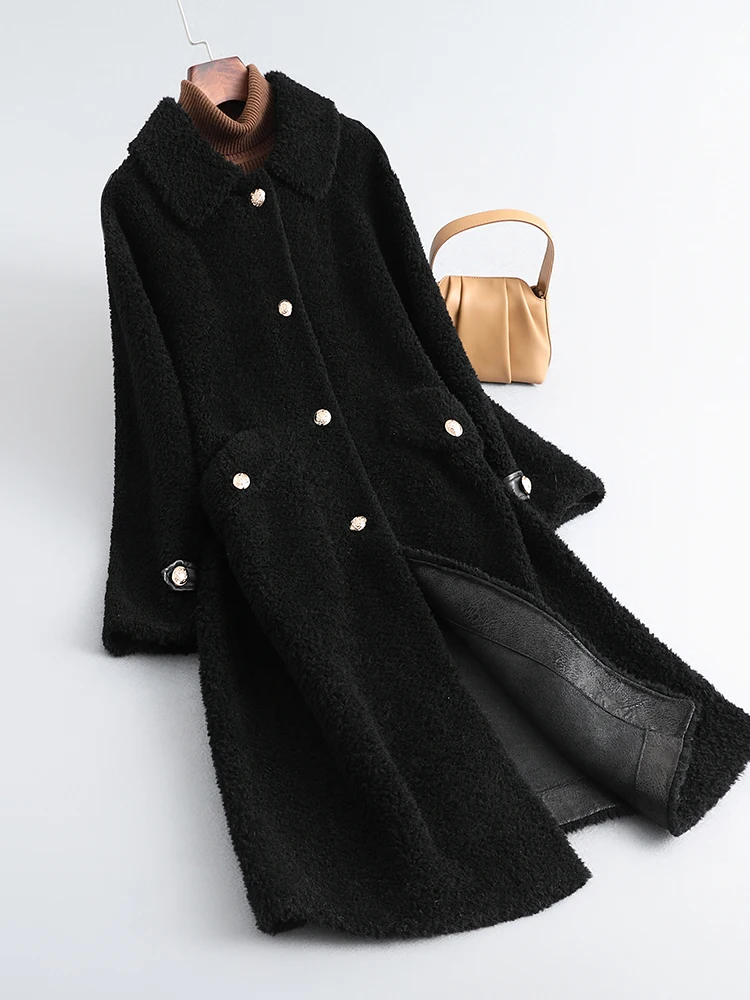 

Haining Fur 2023 Autumn/Winter New Sheep Fleece Coat Medium and Long Grain Fleece Lamb fur integrated coat