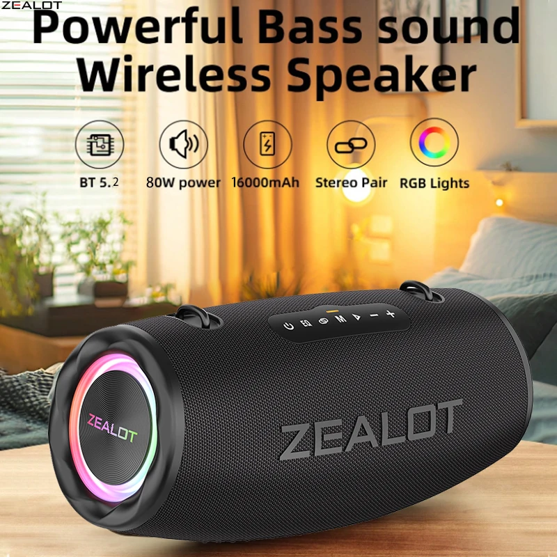 ZEALOT S87 80W Wireless Speakers, Outdoor Portable Subwoofer