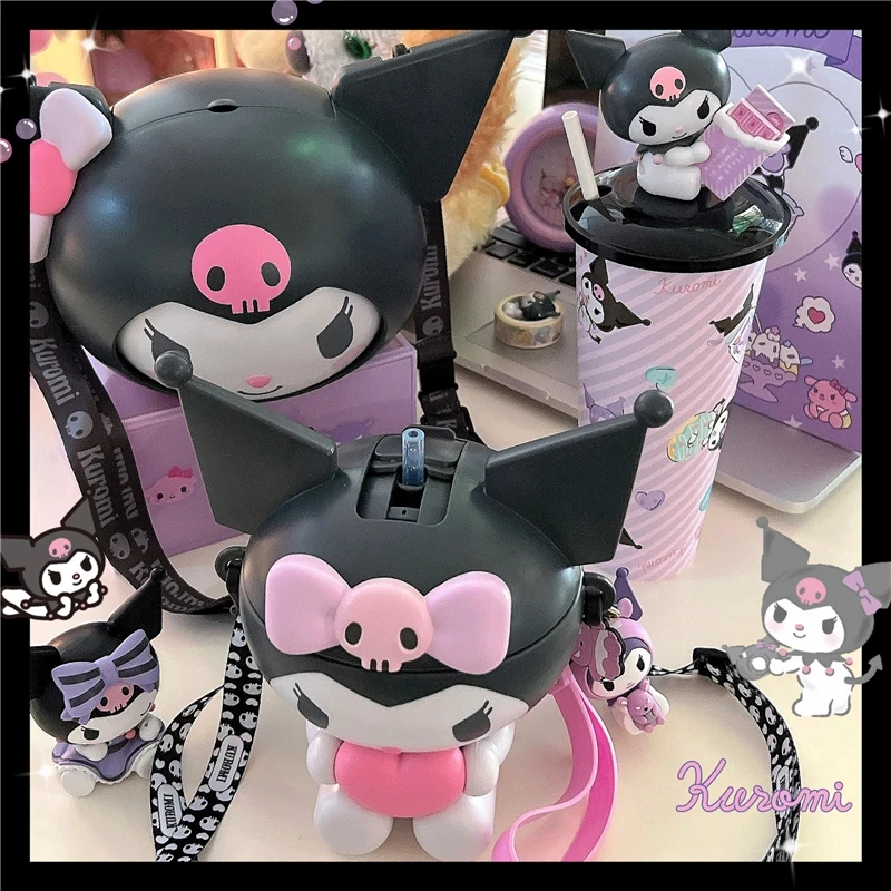 500Ml Kawaii Kuromi Water Bottle for Kids Tumbler with Straw Sanrio Cartoon Milk Coffee Mug Portable Travel Tea Cup Girls Gift