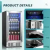 15" Beverage Refrigerator Cooler Under Counter 125 Cans Built-in Beverage Fridge with Glass Door, LED Light, Beer Fridge 5
