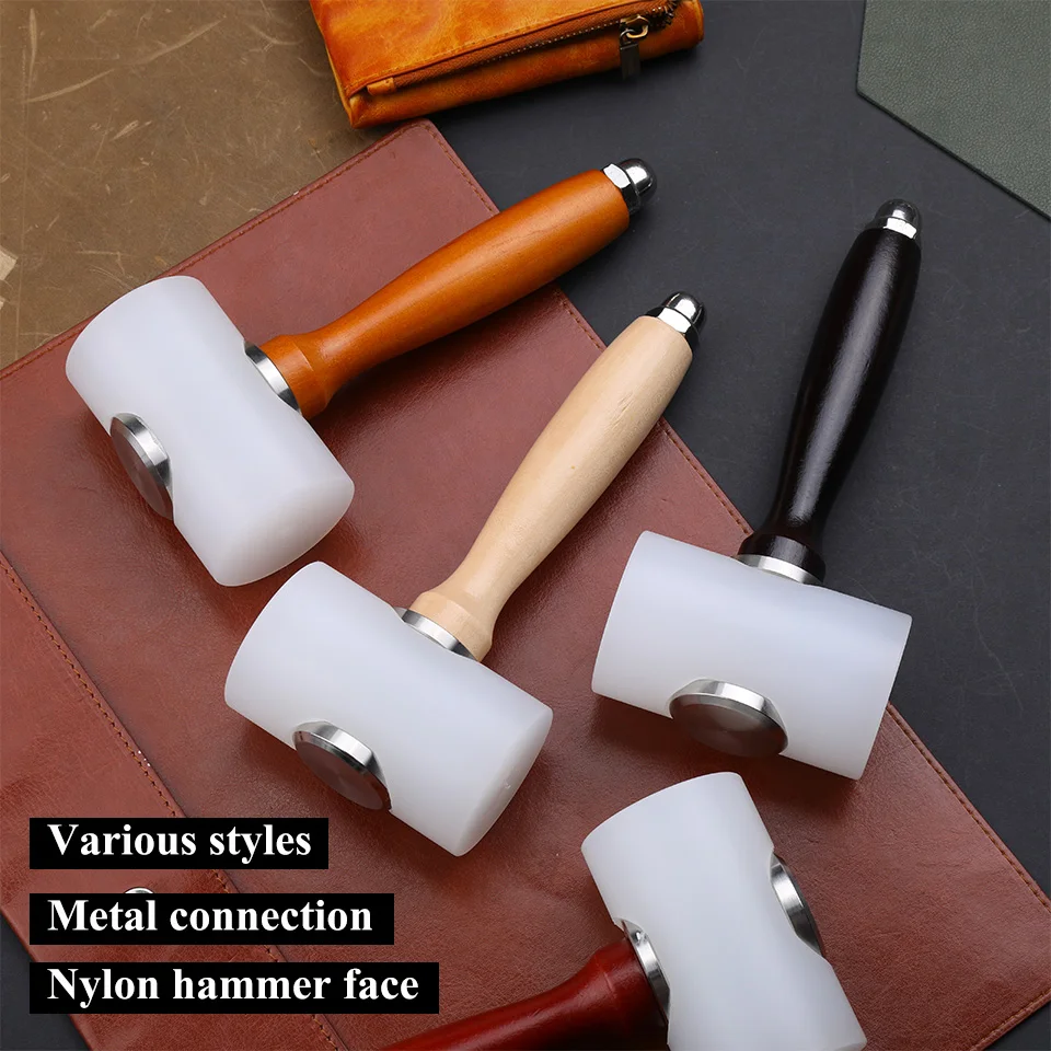 Leather Carving Hammer Leathercraft Mallet Nylon Wood Handle Hammer Leather Carving Mallet DIY Stamping Tool