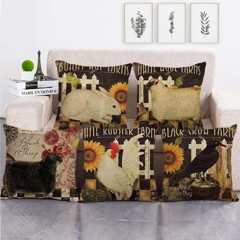 

Cute Cow Pillowcase Sheep Chicken Throw Pillow Covers Decorative Farm Garden Chair Pillow Case for Sofa Bed Living Room Outdoor