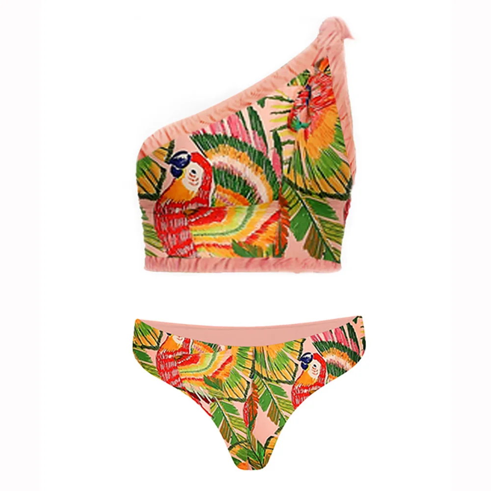 Women Floral Print Swimsuit Cover UP Two Piece Vintage Print Swimwear Monokini Bikini Swimsuits Tankini Set
